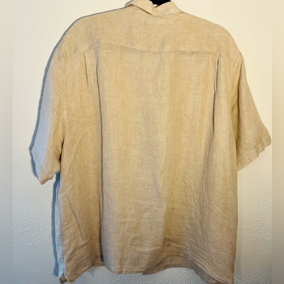 Banana Republic 100% Linen Men's XL Beige Short Sleeves Boho Casual Shirt - Picture 2 of 5